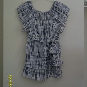 dressbarn Layered Short Sleeve Blue/White Plaid w/Silver Metallic Thread size 1X